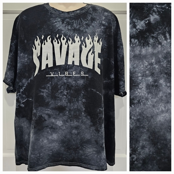 Popular Poison Savage Vibes Flame Graphic Tie Dye Short Sleeve T-Shirt Size 3XL - Picture 1 of 10